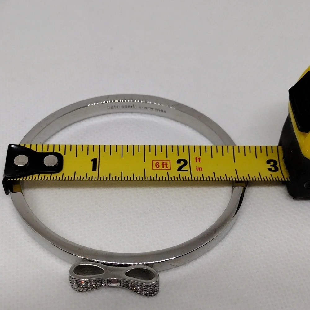 Kate Spade Ready Set Bow‎ Silvertone Crystal Bangle Bracelet